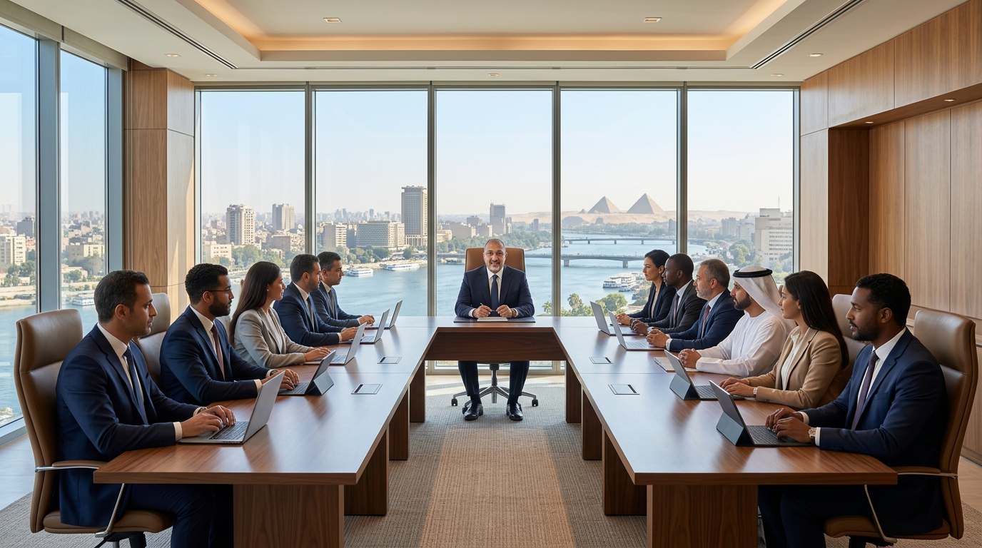 Senior partners in conversation around a boardroom table